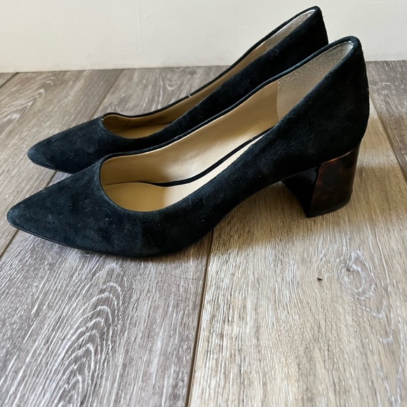 Enzo Angiolini Black Leather Block Heels Slip On Shoes Womens Size 7.5 M - Picture 3 of 8